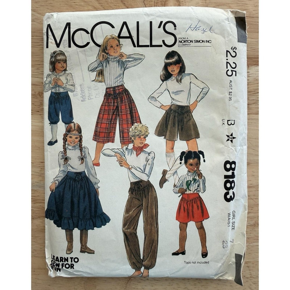 McCalls Learn To Sew For Fun Pattern 8183 Girls' Skirt Culottes Pants Knickers 7